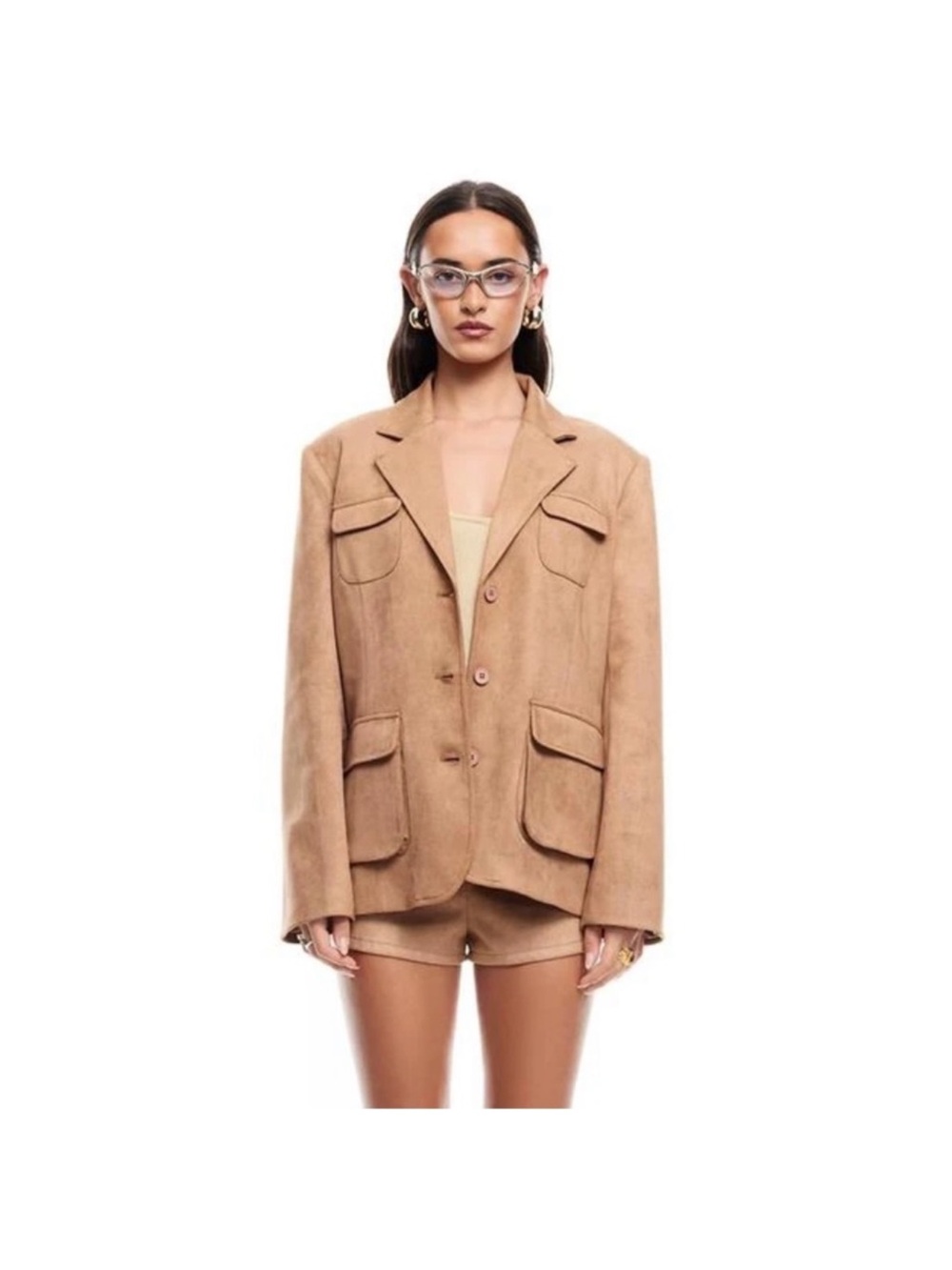 Lioness nwt balmy Tan Suede Relaxed Blazer Jacket